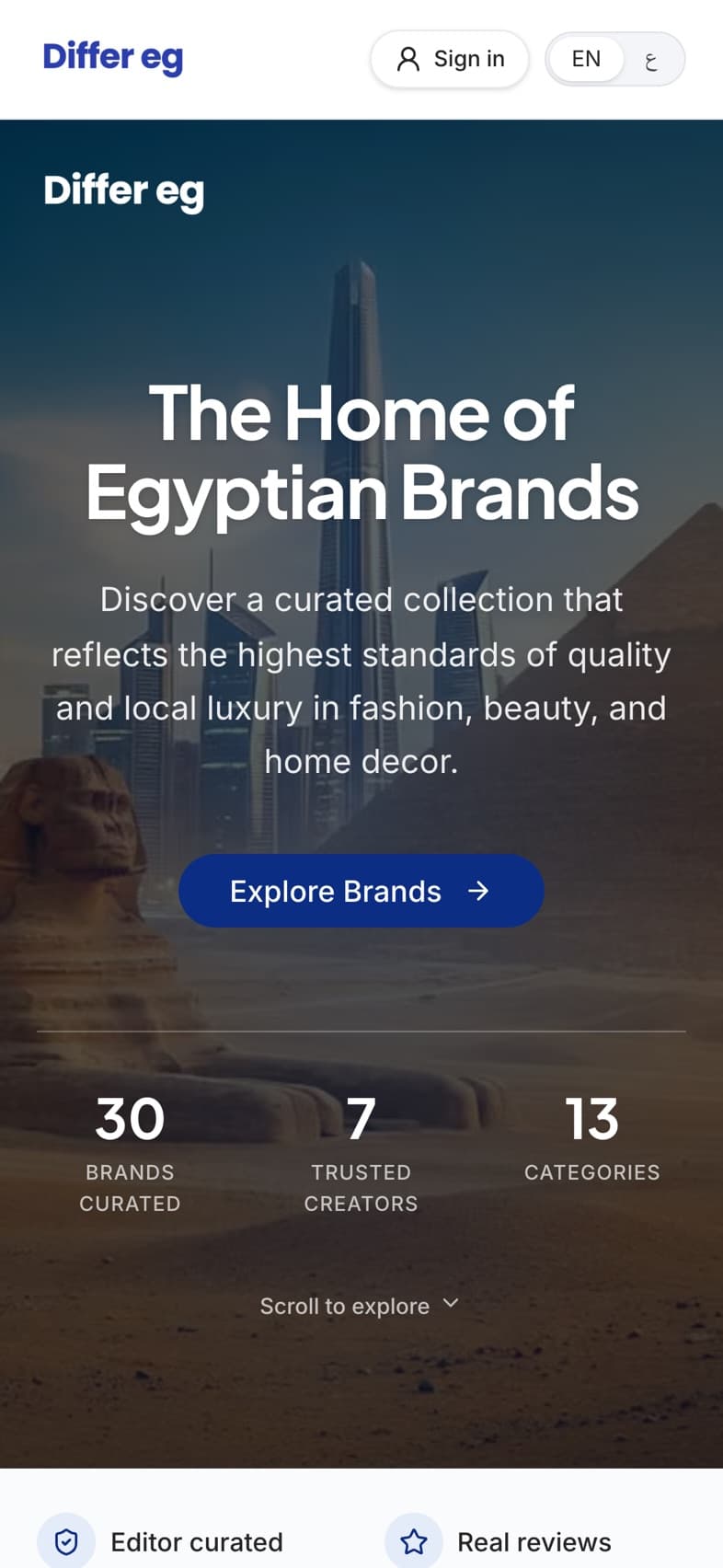 Differeg home page on a phone-sized viewport